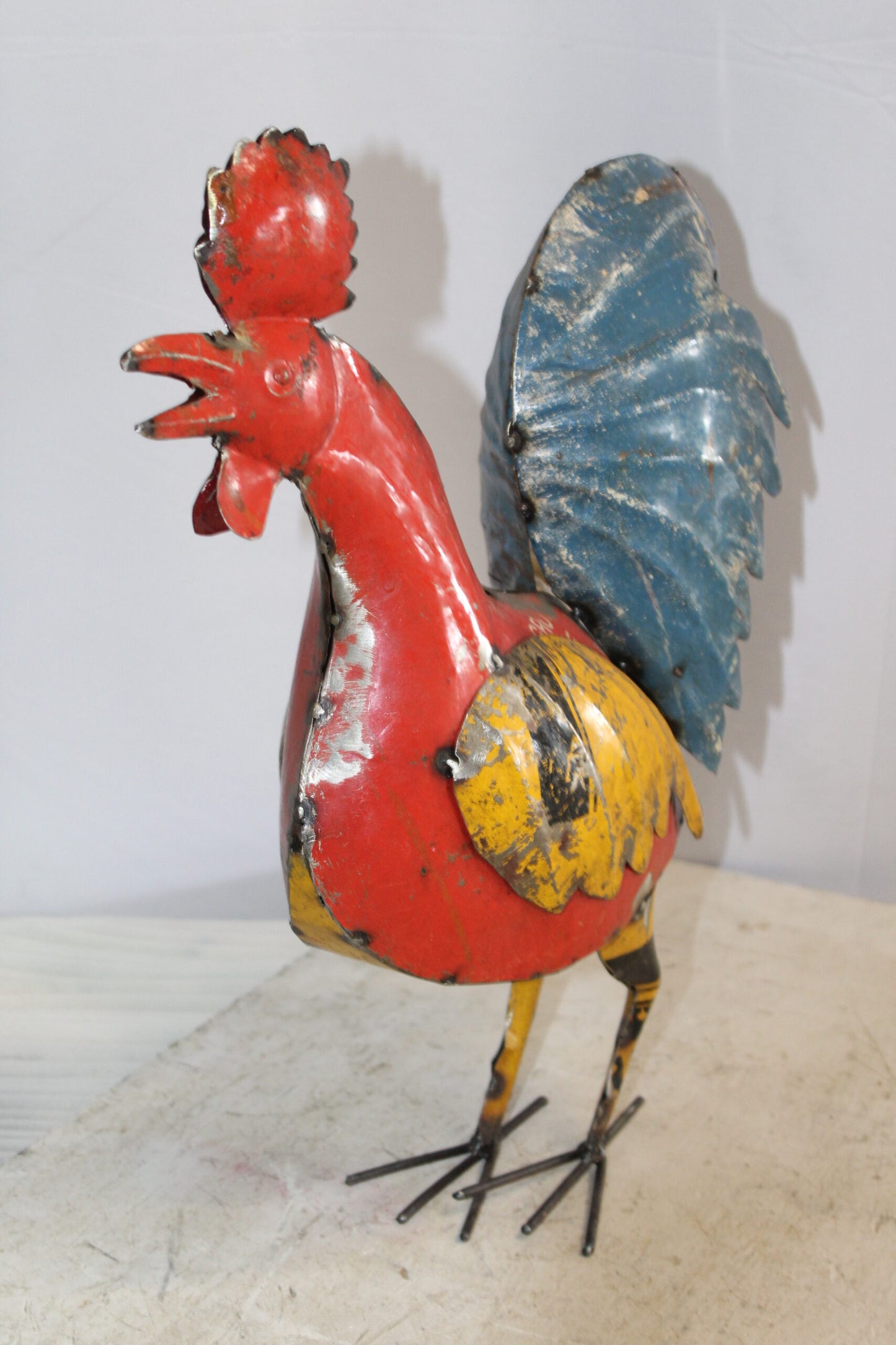 Colorful Thin Metal Rooster, Cockerel Statue 16" x 6" x 19"H