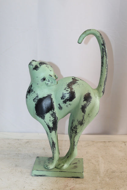 Aluminum Cat Statue With Green Patina Finish, Timeless Elegance 11" x 5" x 20"H