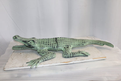 Green Patina Alligator Made of Aluminum Statue Embracing Nature 24" x 39" x 7"H
