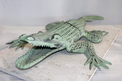 Green Patina Alligator Made of Aluminum Statue Embracing Nature 24" x 39" x 7"H