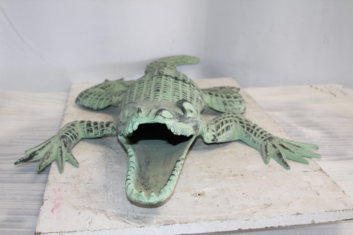 Green Patina Alligator Made of Aluminum Statue Embracing Nature 24" x 39" x 7"H