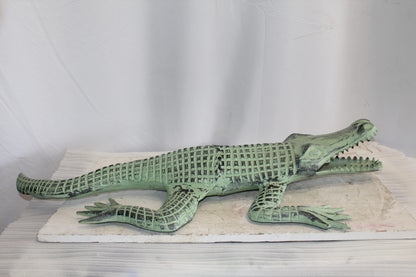 Green Patina Alligator Made of Aluminum Statue Embracing Nature 24" x 39" x 7"H
