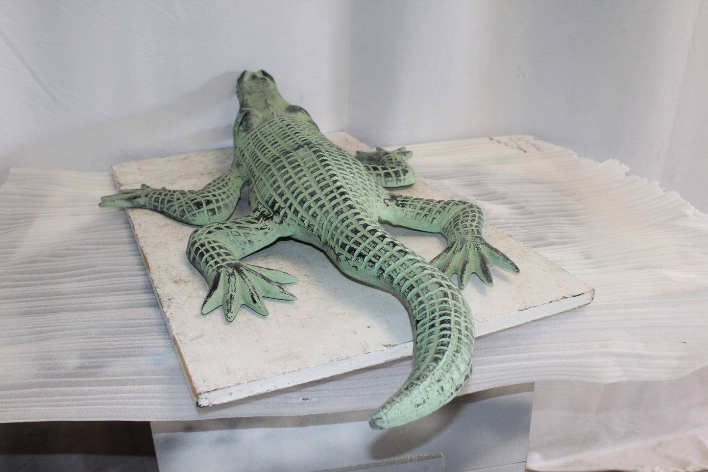 Green Patina Alligator Made of Aluminum Statue Embracing Nature 24" x 39" x 7"H