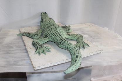 Green Patina Alligator Made of Aluminum Statue Embracing Nature 24" x 39" x 7"H