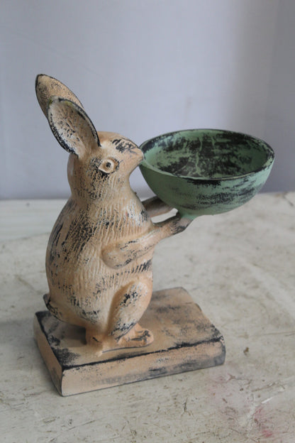 Colorful Aluminum Bunny Statue, Adorable Decor Accent 8" x 5" x 10"H