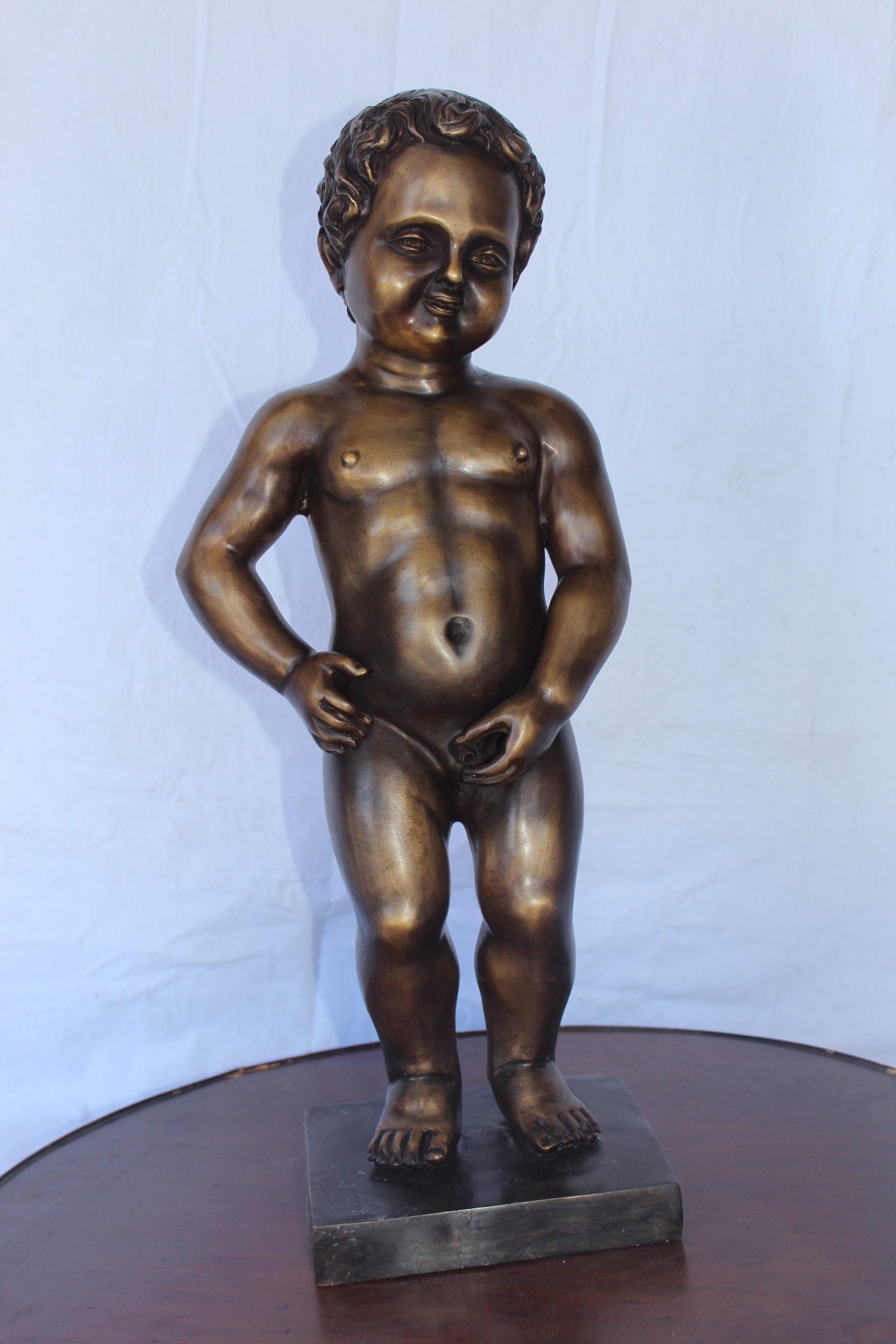 Mannekin pis by J Duquesnoy replica bronze fountain -  Size: 10"L x 8"W x 34"H.