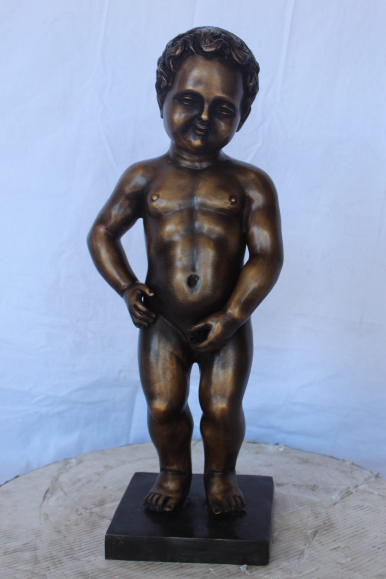 Mannekin pis by J Duquesnoy replica bronze fountain -  Size: 10"L x 8"W x 34"H.