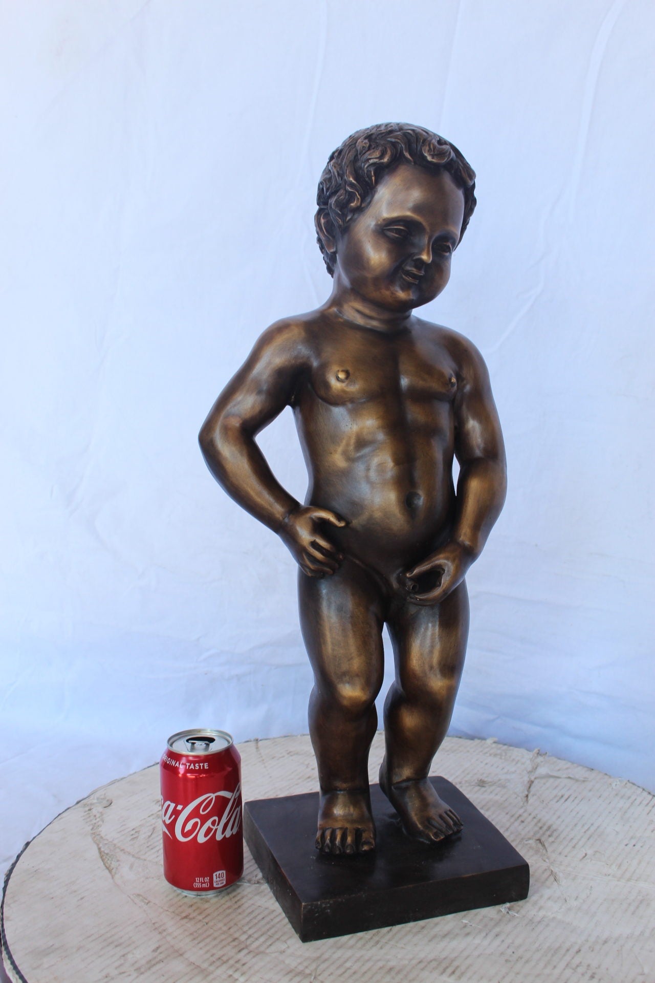 Mannekin pis by J Duquesnoy replica bronze fountain -  Size: 10"L x 8"W x 34"H.