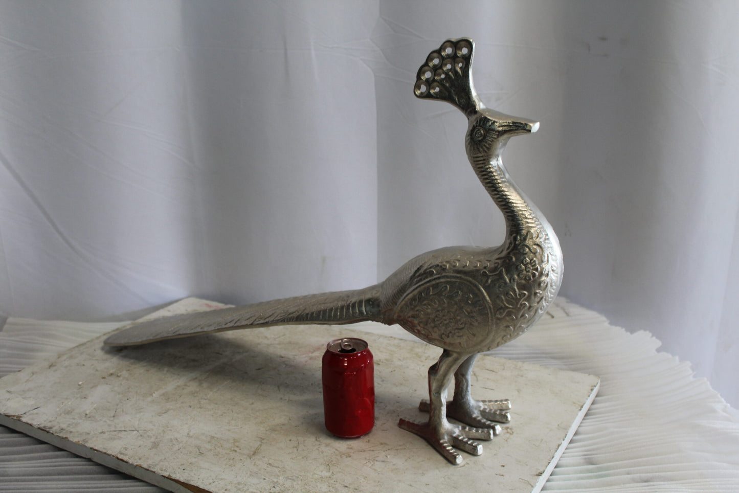 Elegant Aluminum Peacock Statue, Graceful Home Decor 33" x 7" x 20"H