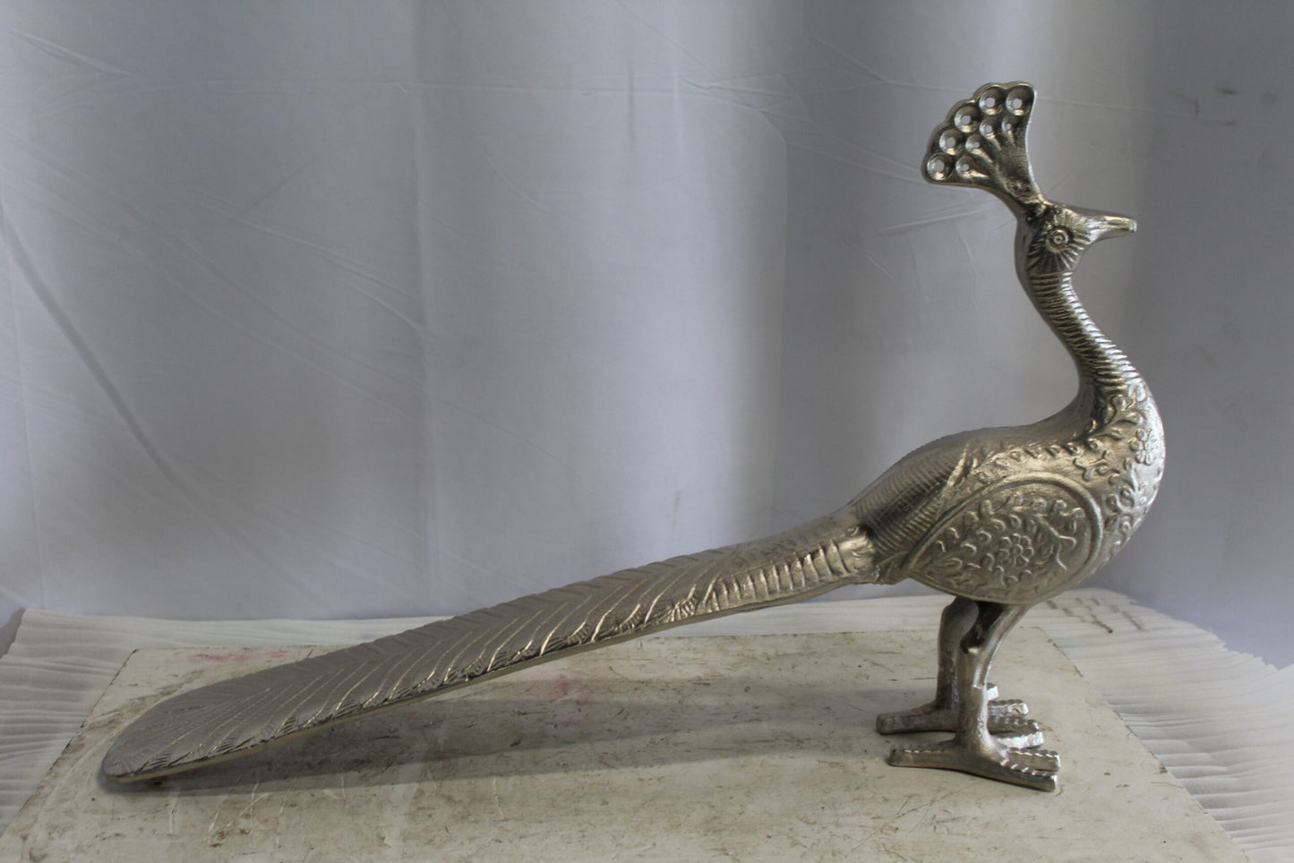 Elegant Aluminum Peacock Statue, Graceful Home Decor 33" x 7" x 20"H