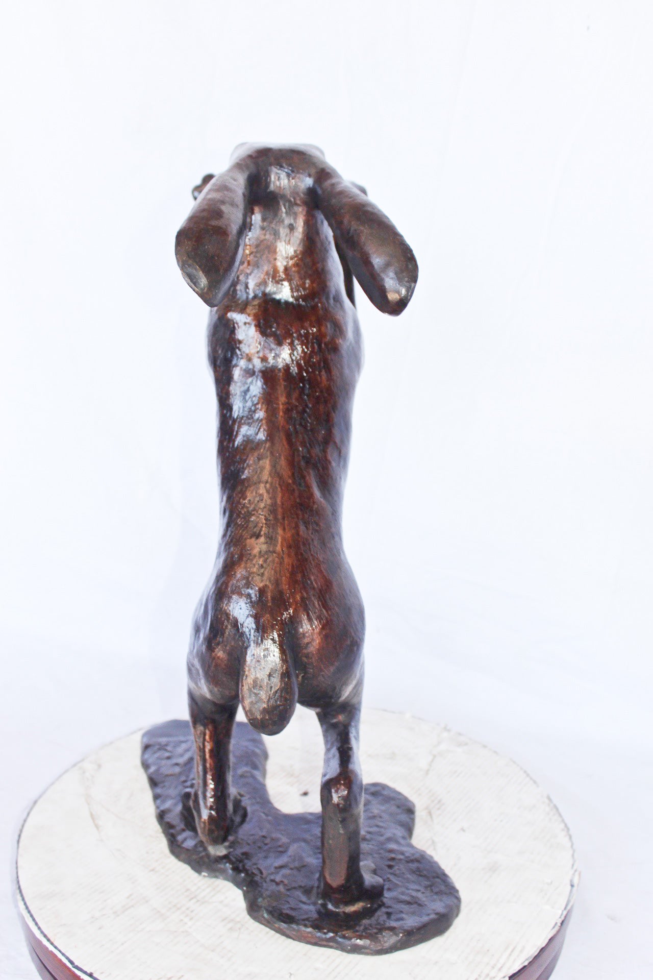 Leaping jackrabbit bronze statue -  Size: 21"L x 13"W x 24"H.