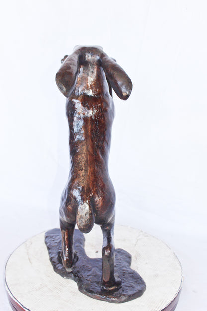 Leaping jackrabbit bronze statue -  Size: 21"L x 13"W x 24"H.
