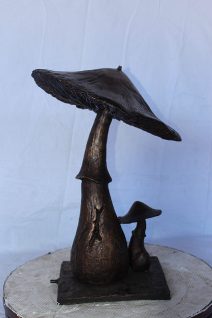 Leaning mushroom bronze statue fountain -  Size: 18"L x 17"W x 24"H.