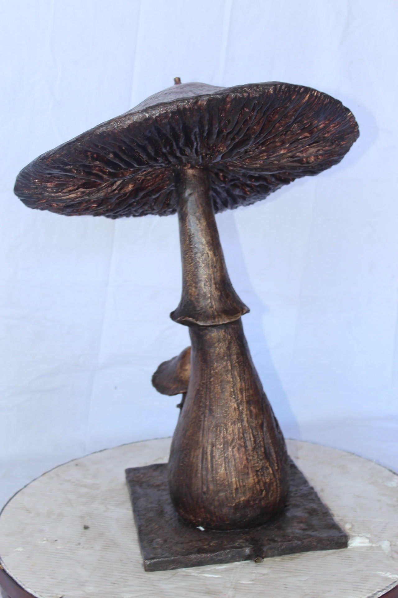 Leaning mushroom bronze statue fountain -  Size: 18"L x 17"W x 24"H.