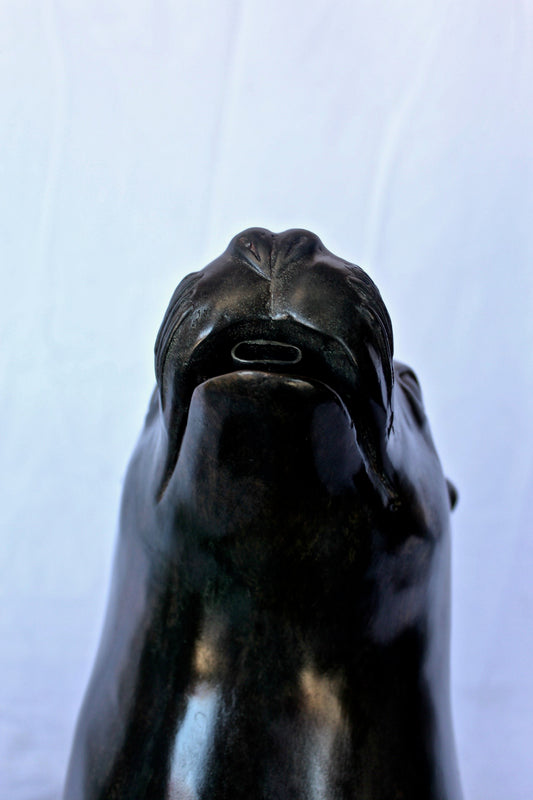 Perched seal bronze statue fountain green patina -  Size: 35"L x 24"W x 27"H.