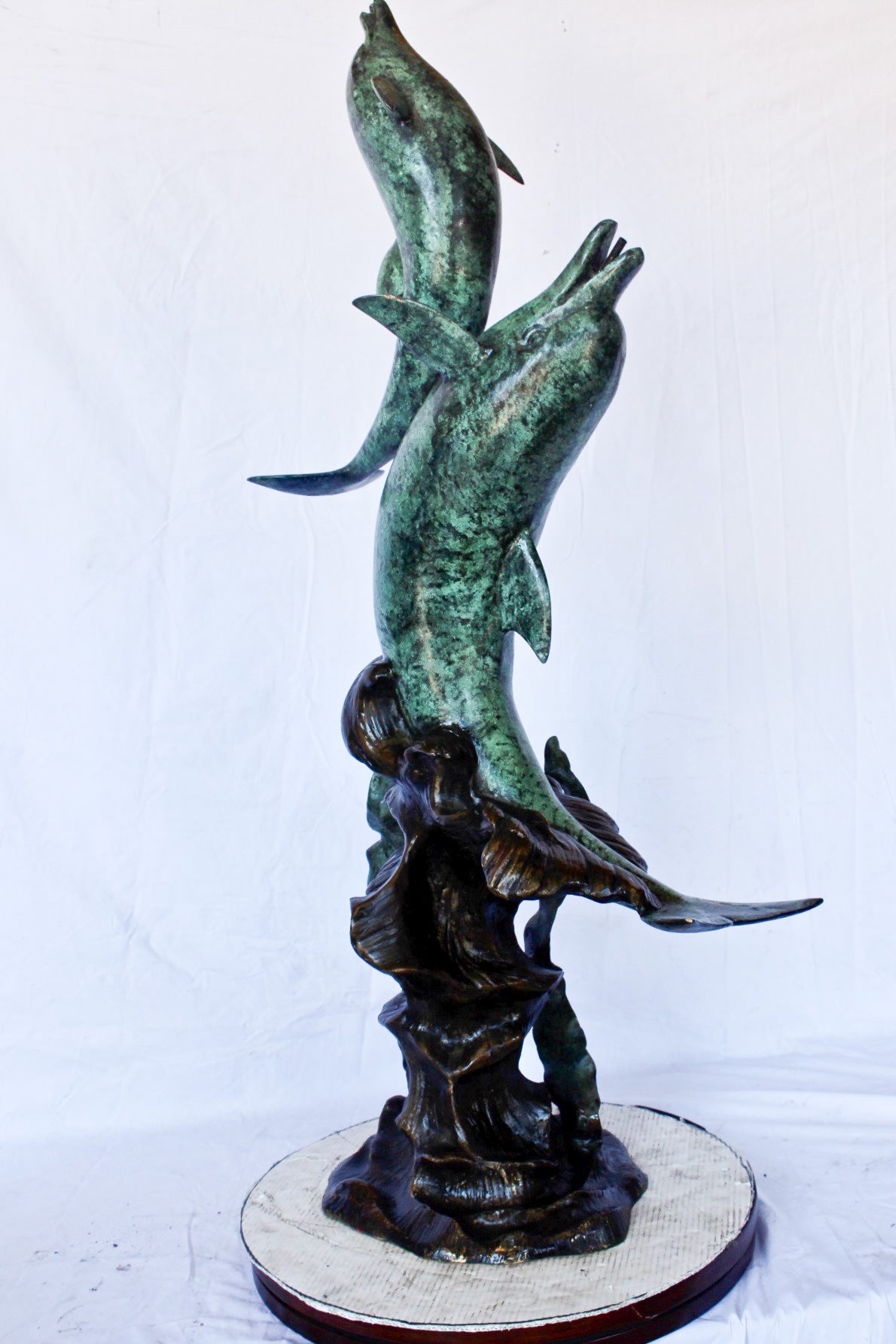 Set of jumping dolphins bronze statue fountain -  Size: 27"L x 16"W x 56"H.