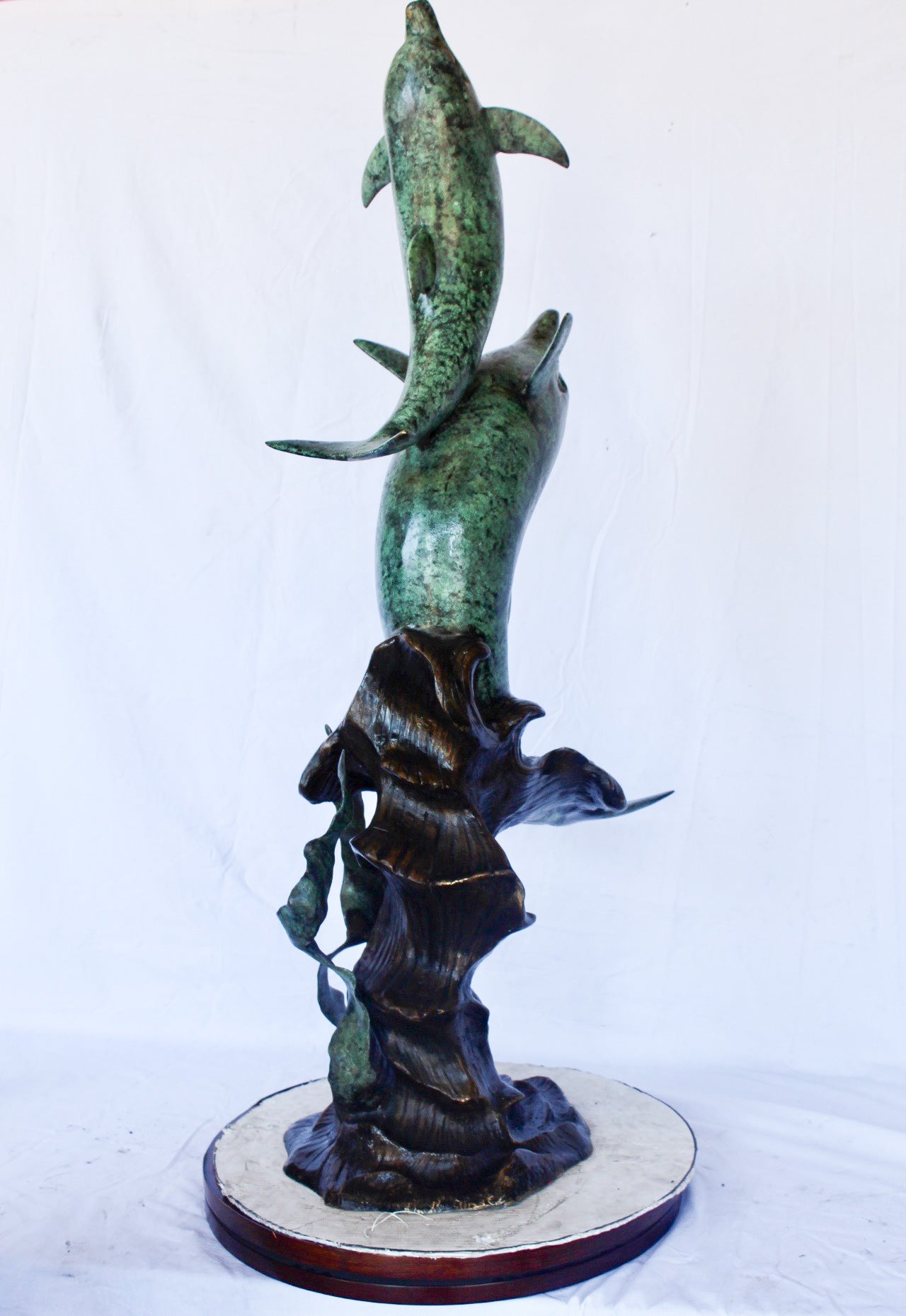 Set of jumping dolphins bronze statue fountain -  Size: 27"L x 16"W x 56"H.