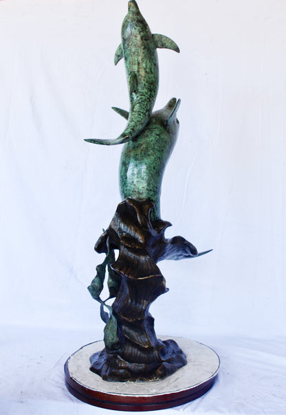 Set of jumping dolphins bronze statue fountain -  Size: 27"L x 16"W x 56"H.