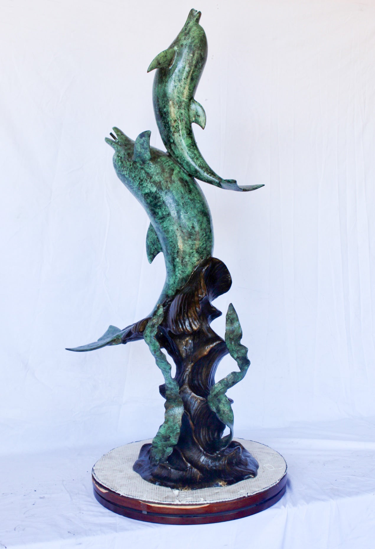Set of jumping dolphins bronze statue fountain -  Size: 27"L x 16"W x 56"H.