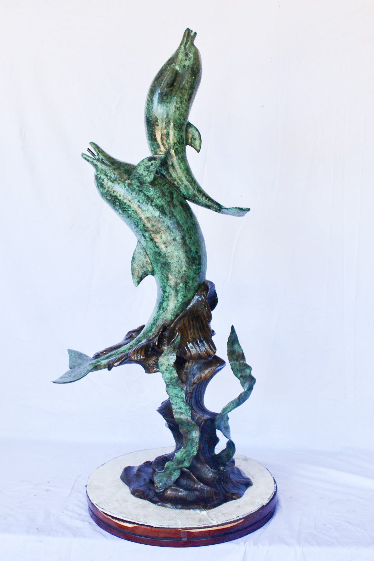 Set of jumping dolphins bronze statue fountain -  Size: 27"L x 16"W x 56"H.