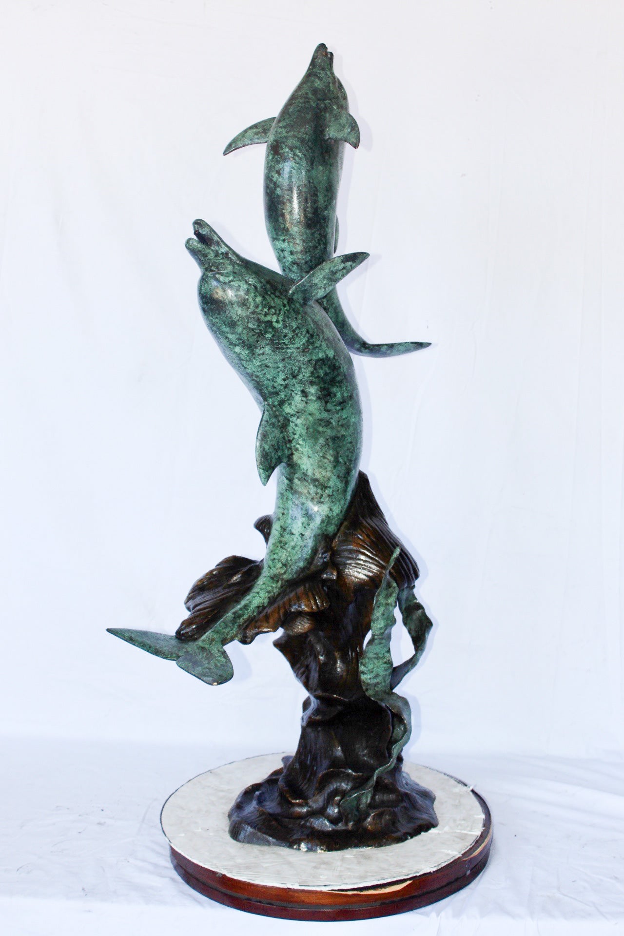 Set of jumping dolphins bronze statue fountain -  Size: 27"L x 16"W x 56"H.