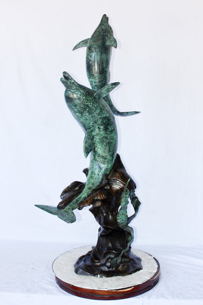 Set of jumping dolphins bronze statue fountain -  Size: 27"L x 16"W x 56"H.