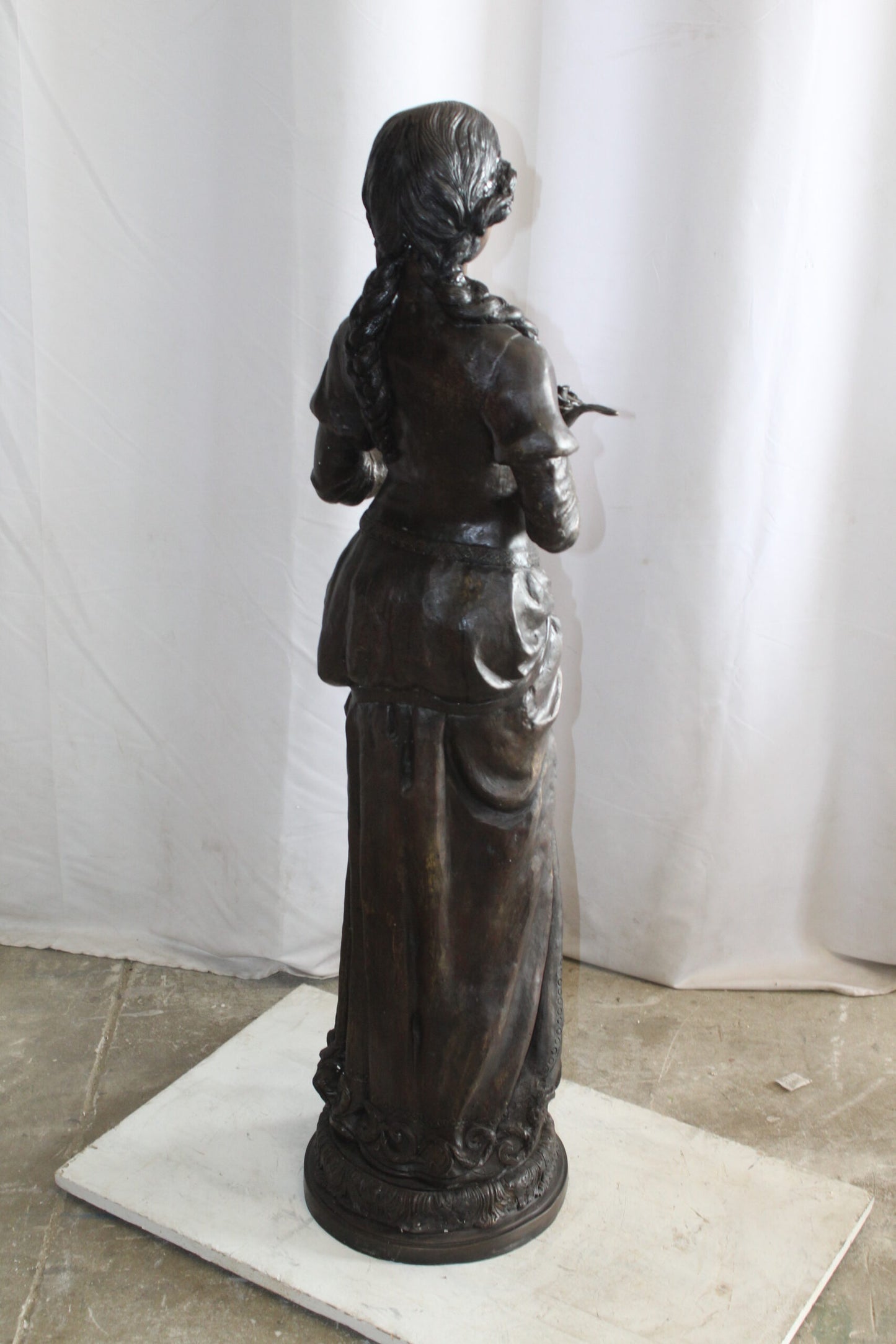 Classic Bronze Statue, Elegant Young Girl holding flowers 13" x 14" x 39"H