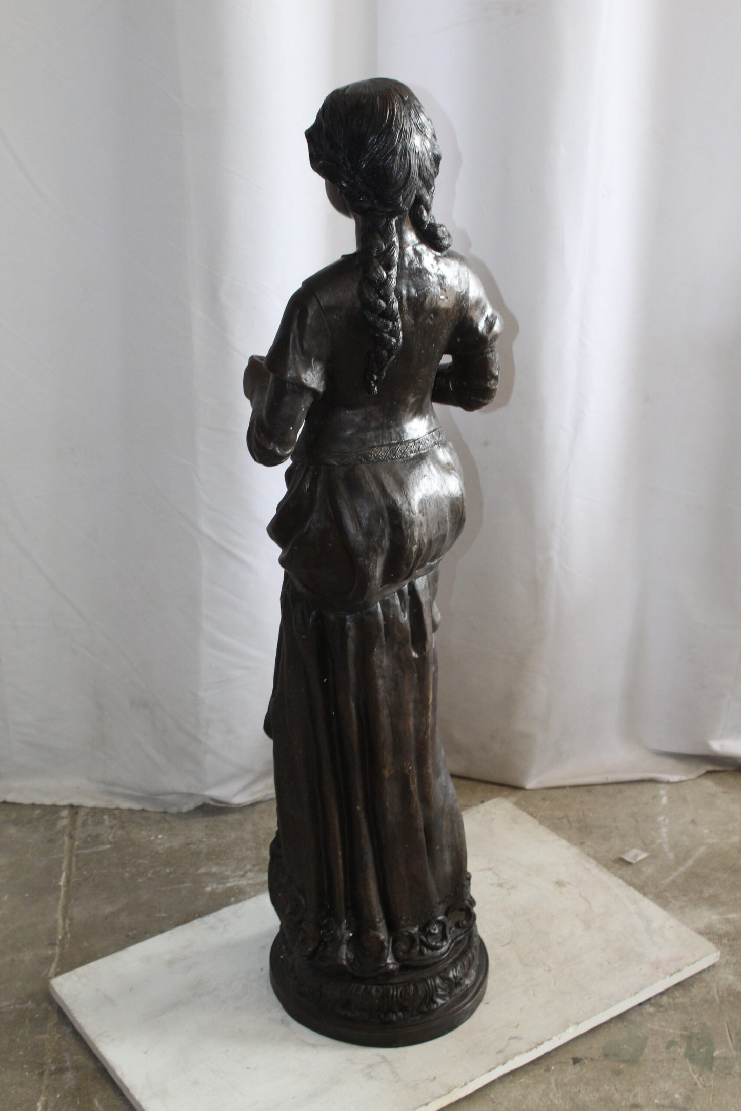 Classic Bronze Statue, Elegant Young Girl holding flowers 13" x 14" x 39"H