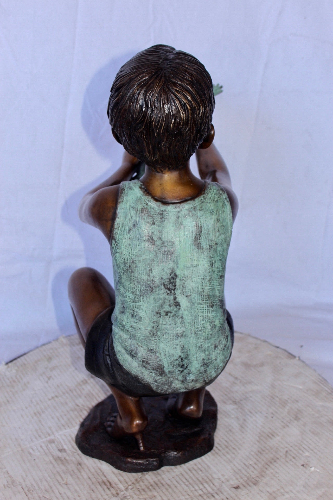 Young boy holding a frog bronze statue fountain -  Size: 18"L x 10"W x 22"H.