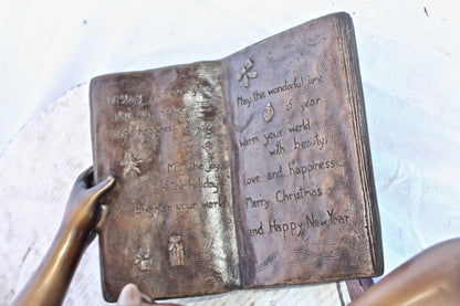 Nifao Bronze Girl Reading on Ground Statue – Hand-Cast Lost Wax Outdoor Sculpture with Book, Patina Finish - 40" L x 17" W x 13" H.