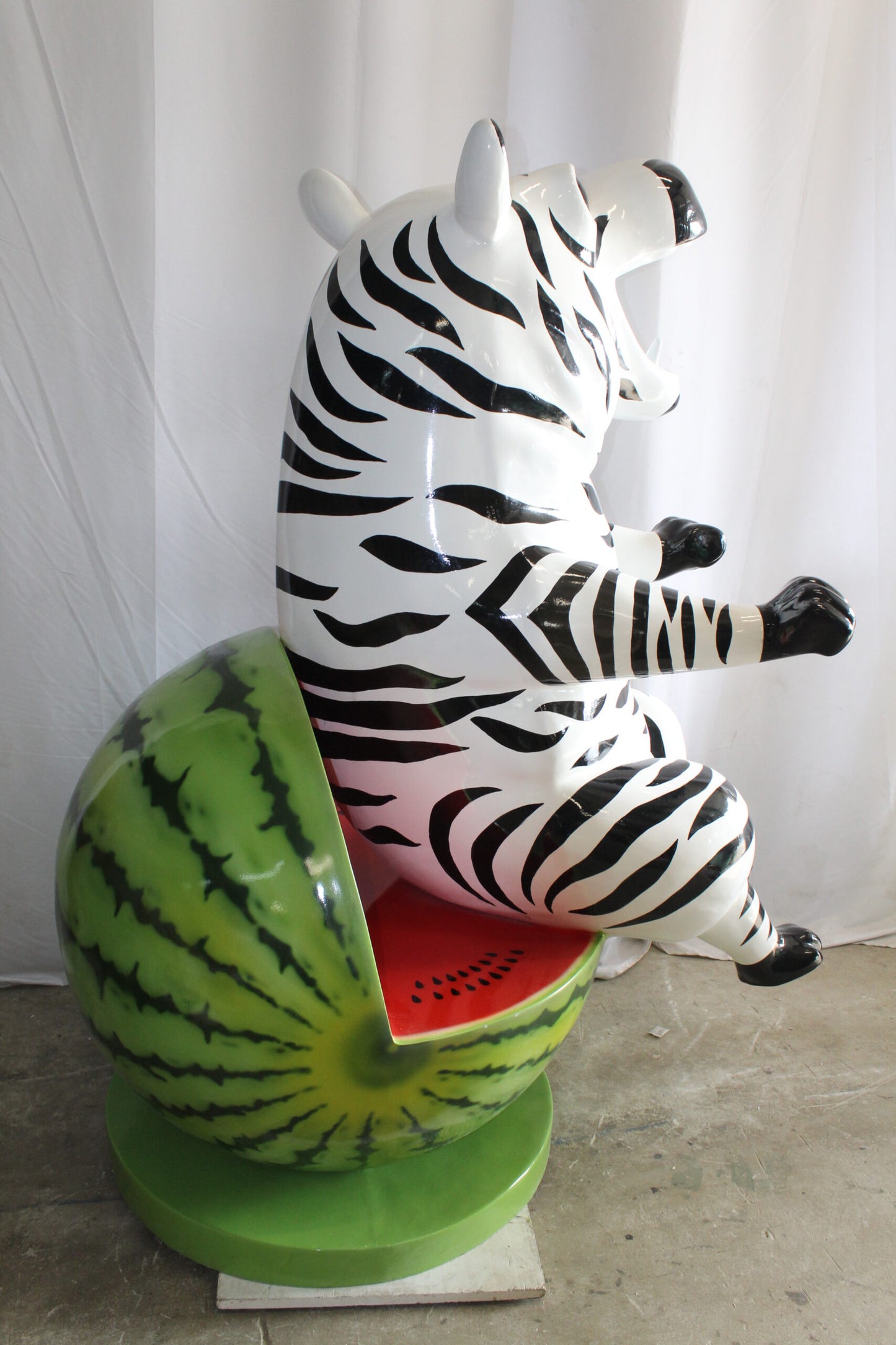Happy Hippo Wearing Pajamas on a Watermelon Fiberglass statue 40" x 58" x 67"H