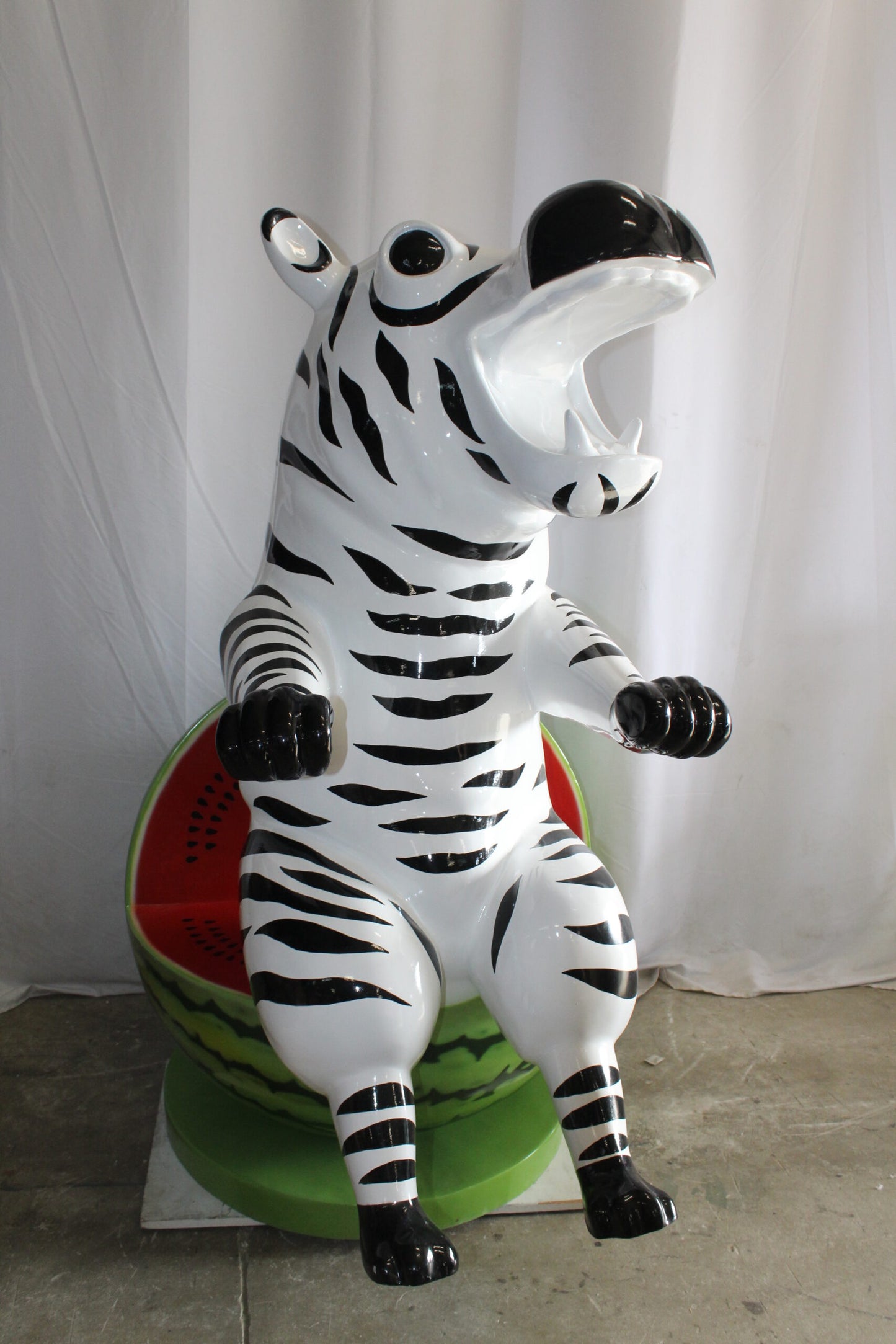 Happy Hippo Wearing Pajamas on a Watermelon Fiberglass statue 40" x 58" x 67"H