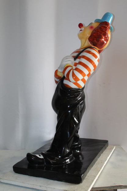 Colorful Fiberglass Clown Fiberglass Statue, Striped Shirt 27" x 17" x 39"H