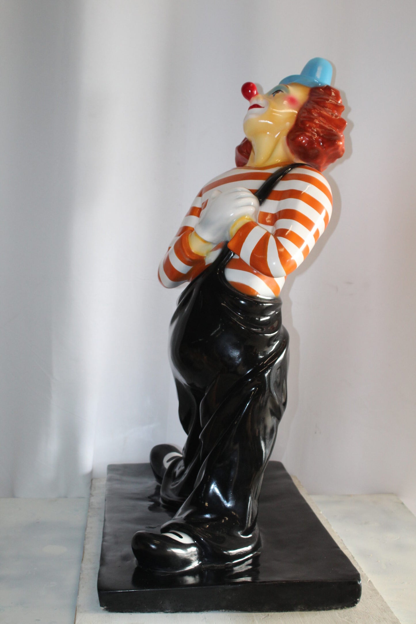 Colorful Fiberglass Clown Fiberglass Statue, Striped Shirt 27" x 17" x 39"H