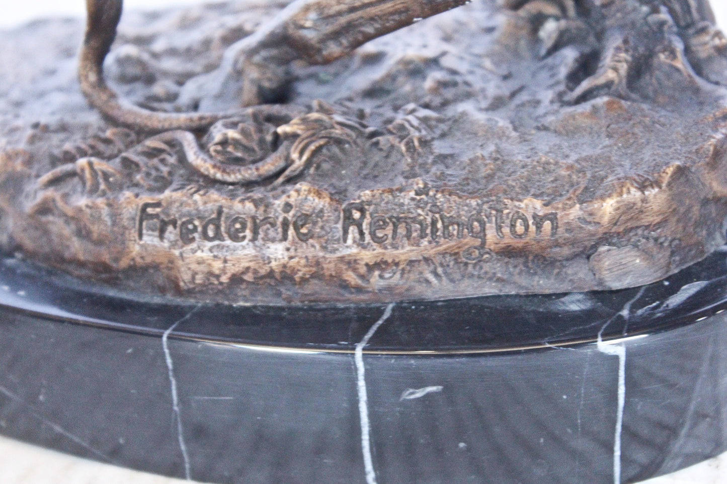 Frederic Remington replica Rattlesnake bronze statue -  Size: 9"L x 6"W x 13"H.