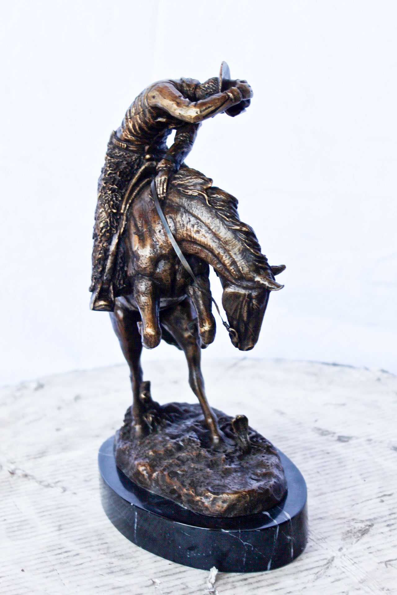 Frederic Remington replica Rattlesnake bronze statue -  Size: 9"L x 6"W x 13"H.