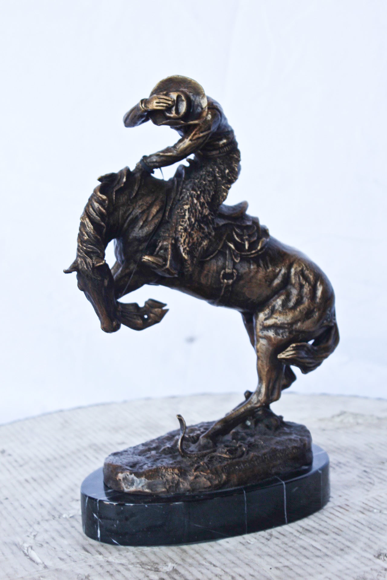 Frederic Remington replica Rattlesnake bronze statue -  Size: 9"L x 6"W x 13"H.