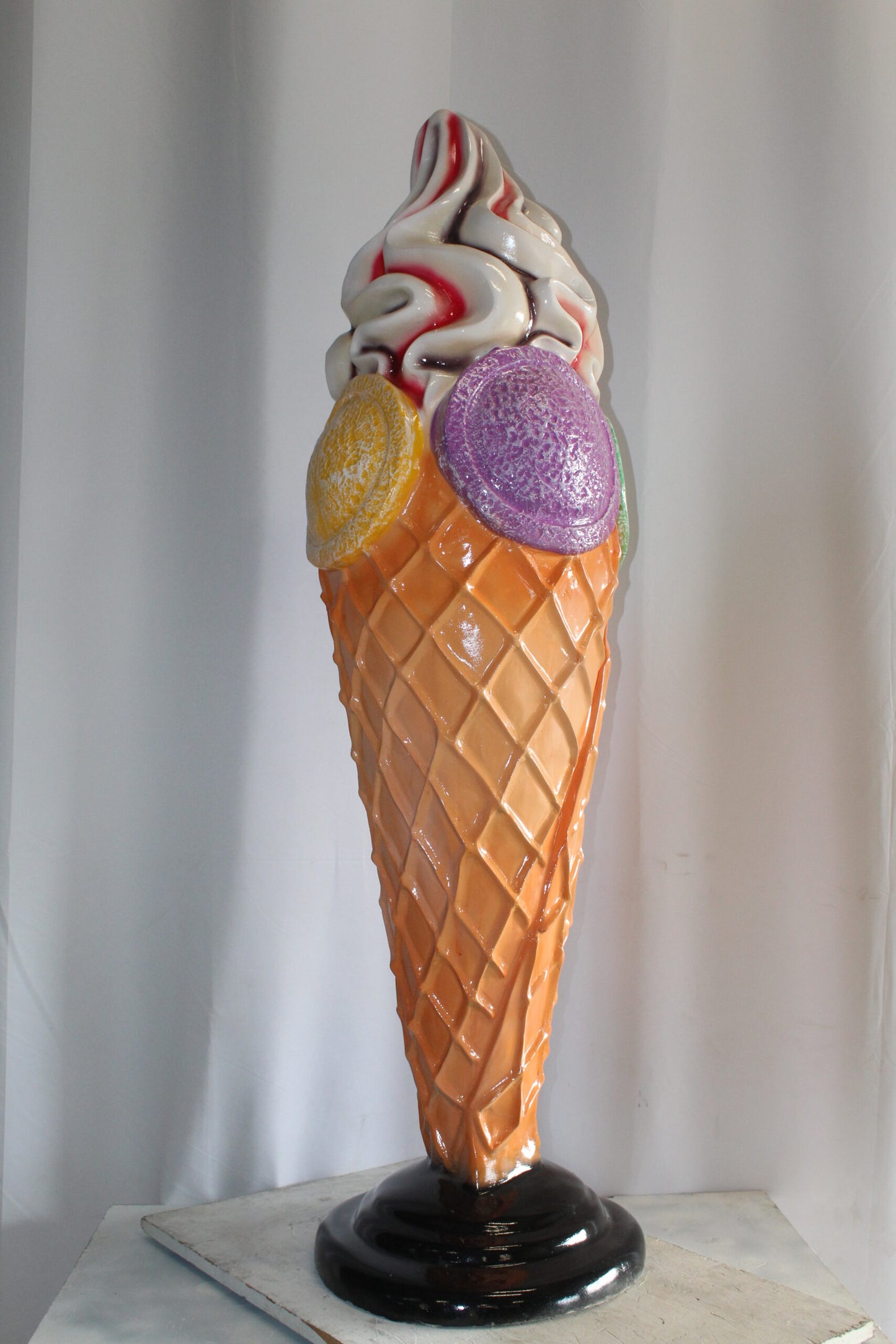 Giant Fiberglass Ice Cream Cone Statue, Sweet Delight 19" x 19" x 62"H