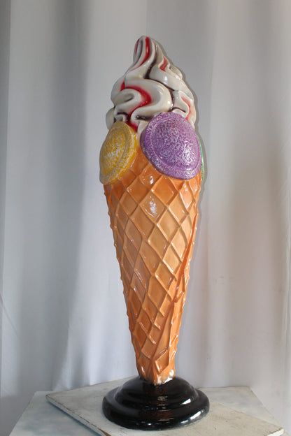Giant Fiberglass Ice Cream Cone Statue, Sweet Delight 19" x 19" x 62"H