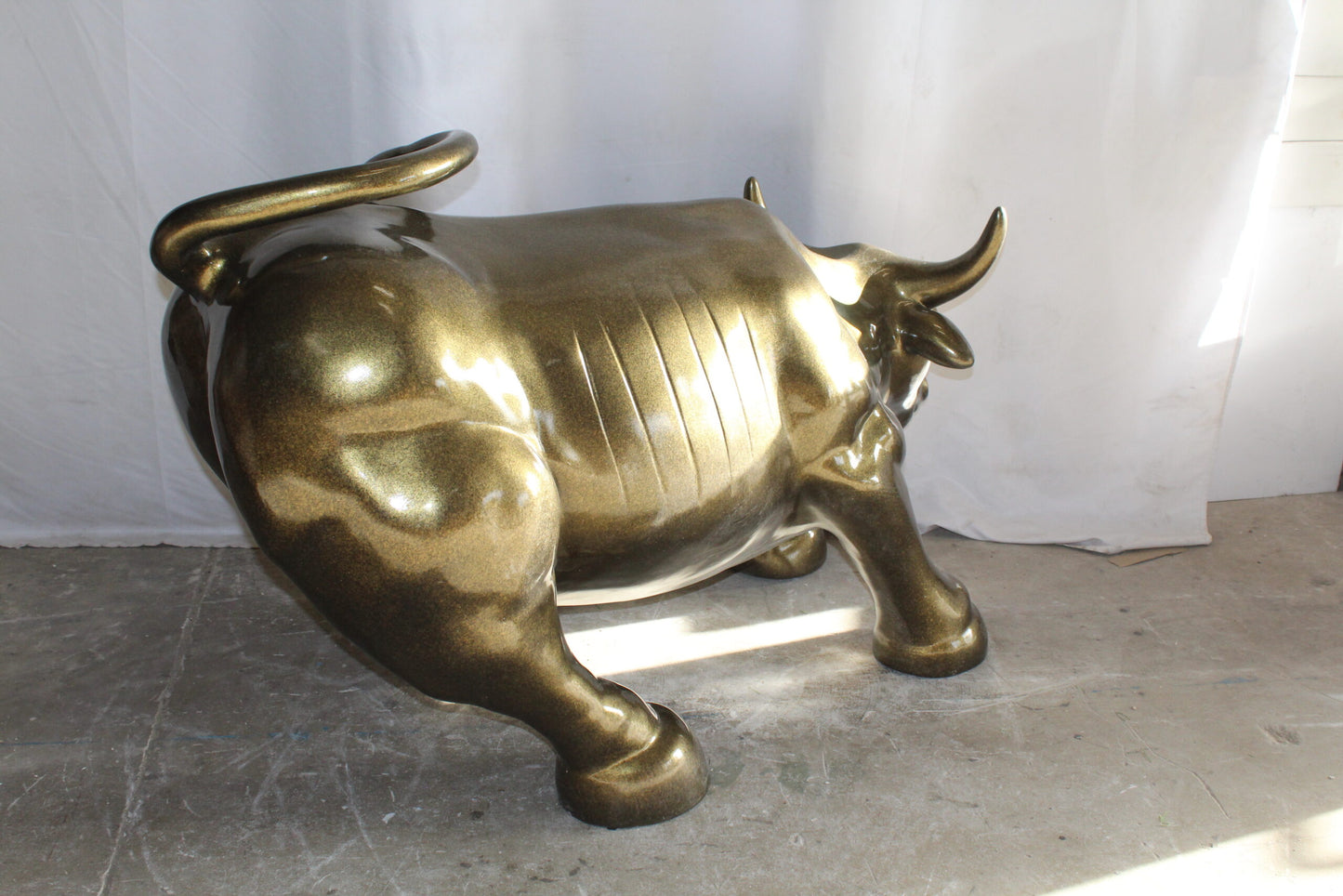 Iconic Giant Fiberglass Bronze Color Wall Street Bull 57" x 28" x 33"H