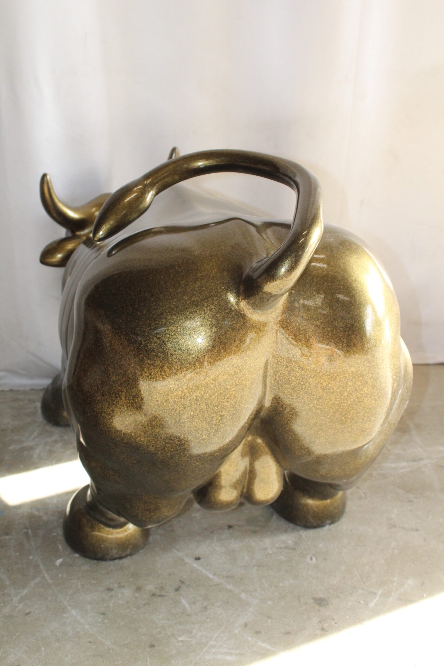Iconic Giant Fiberglass Bronze Color Wall Street Bull 57" x 28" x 33"H