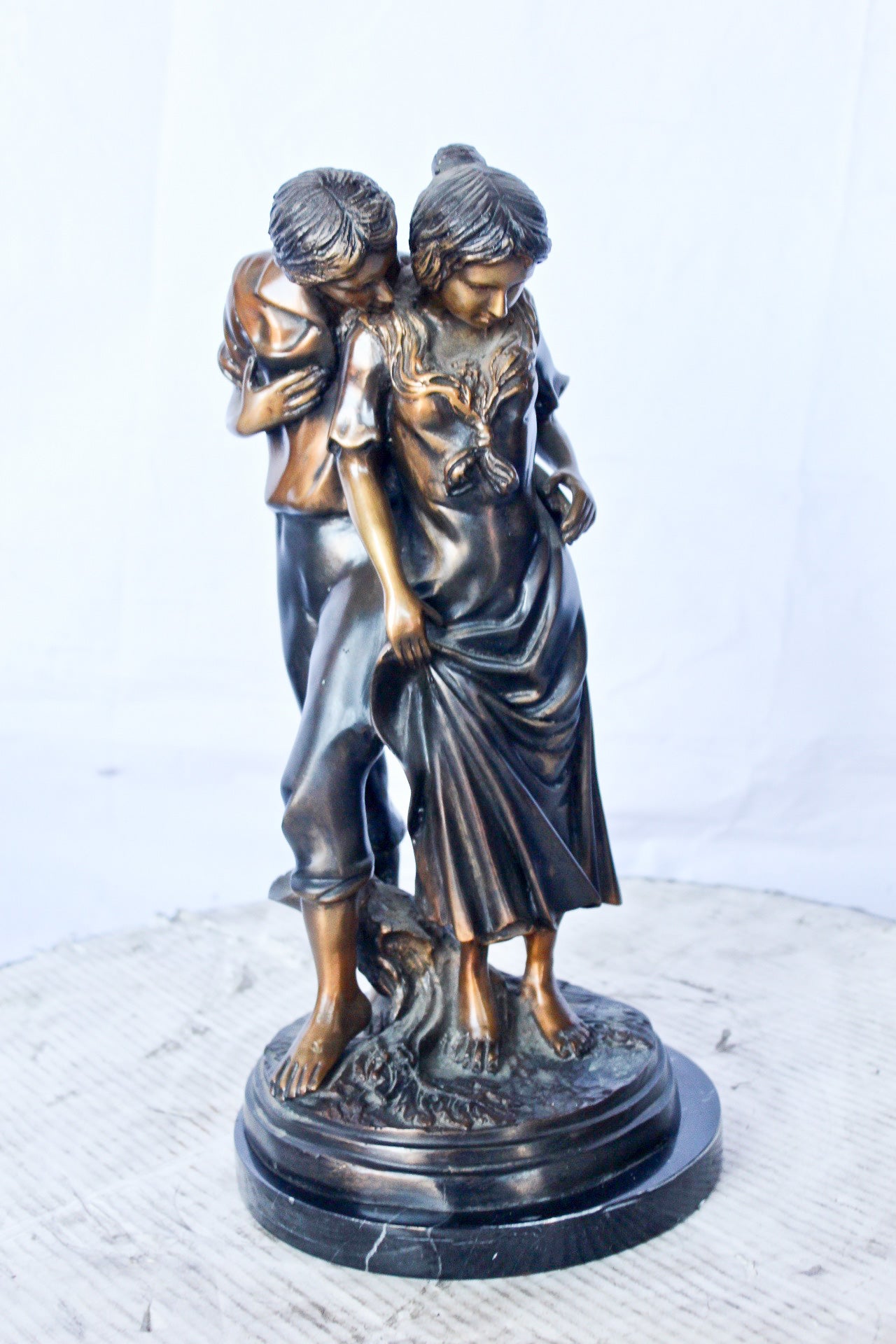 Two shy lovers bronze statue -  Size: 8"L x 8"W x 15"H.