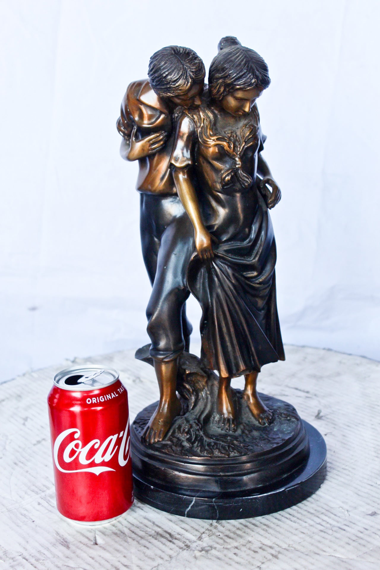 Two shy lovers bronze statue -  Size: 8"L x 8"W x 15"H.