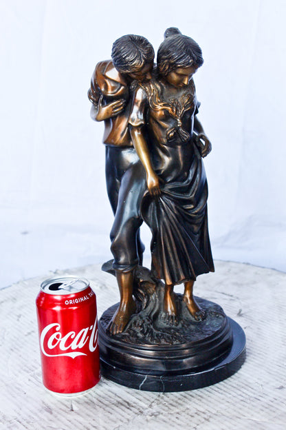 Two shy lovers bronze statue -  Size: 8"L x 8"W x 15"H.