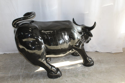 Iconic Giant Fiberglass Black Color Wall Street Bull 57" x 28" x 33"H