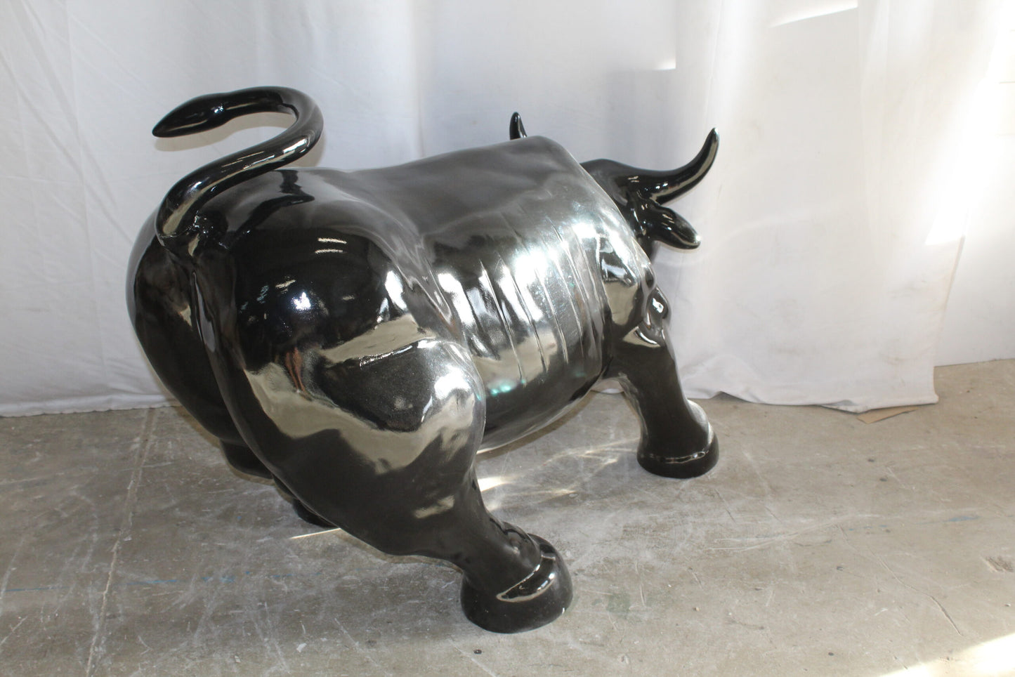 Iconic Giant Fiberglass Black Color Wall Street Bull 57" x 28" x 33"H