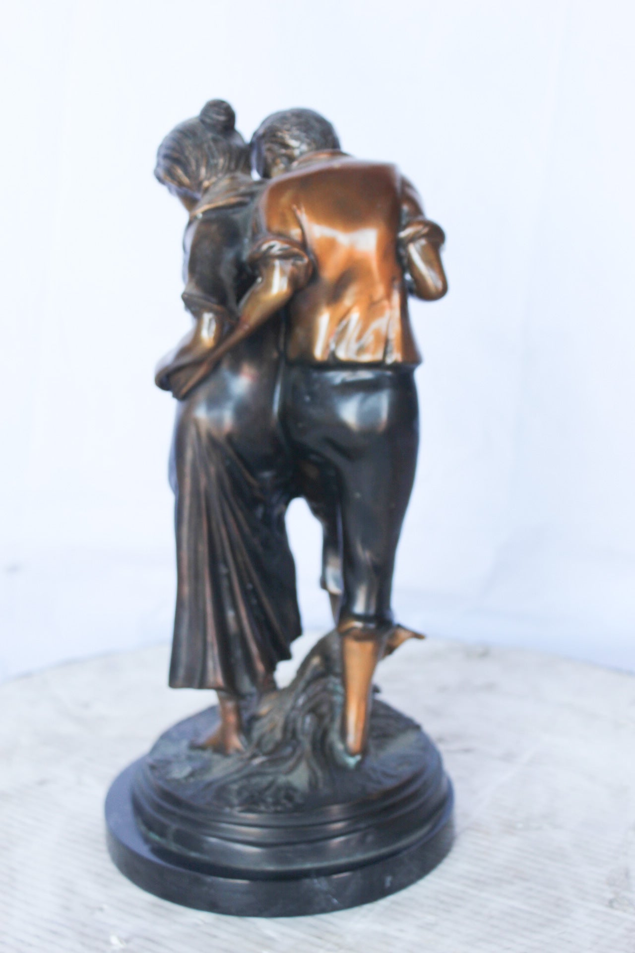 Two shy lovers bronze statue -  Size: 8"L x 8"W x 15"H.
