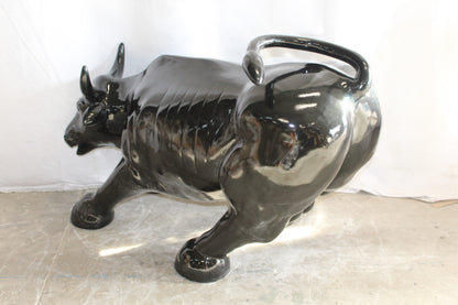 Iconic Giant Fiberglass Black Color Wall Street Bull 57" x 28" x 33"H