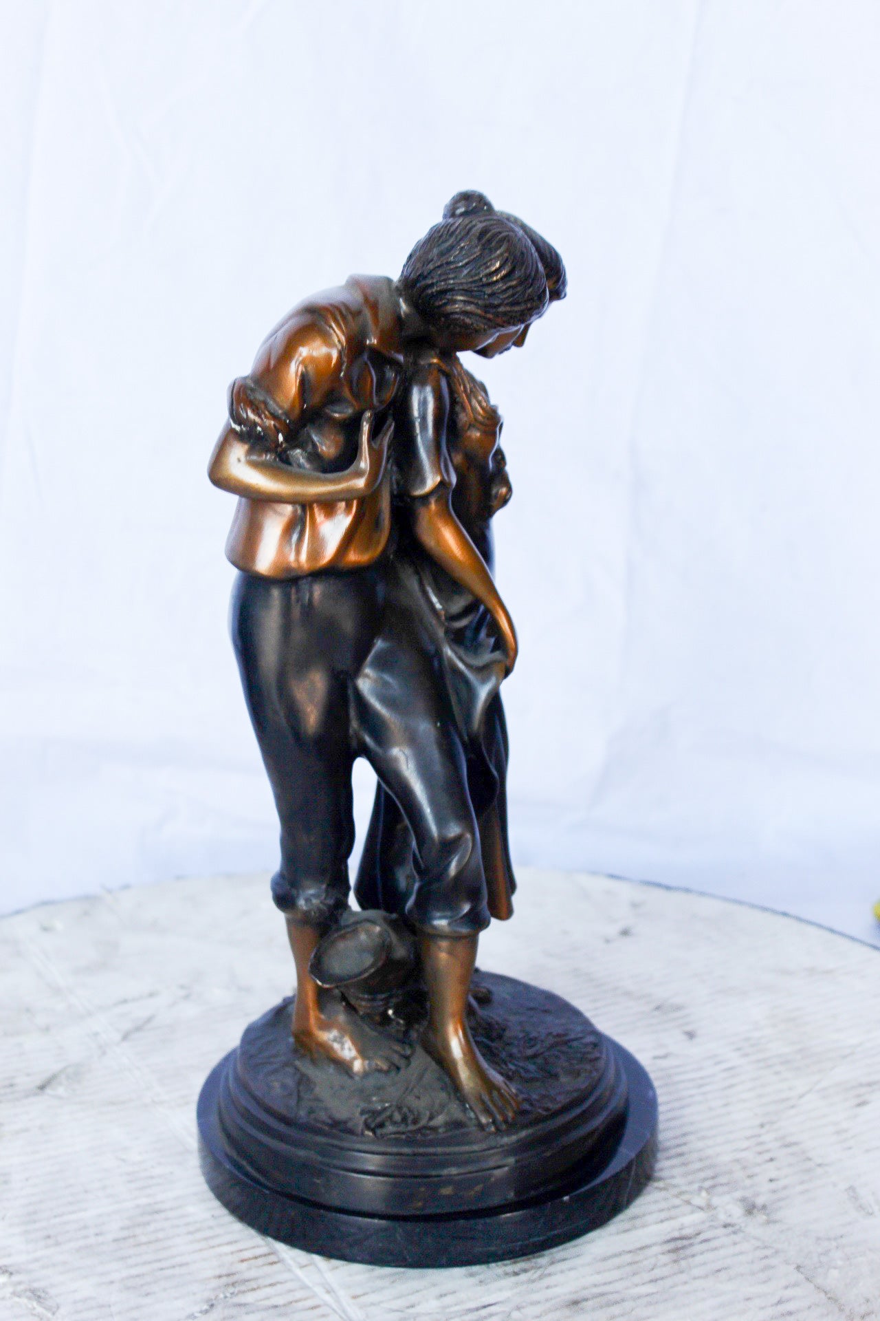 Two shy lovers bronze statue -  Size: 8"L x 8"W x 15"H.