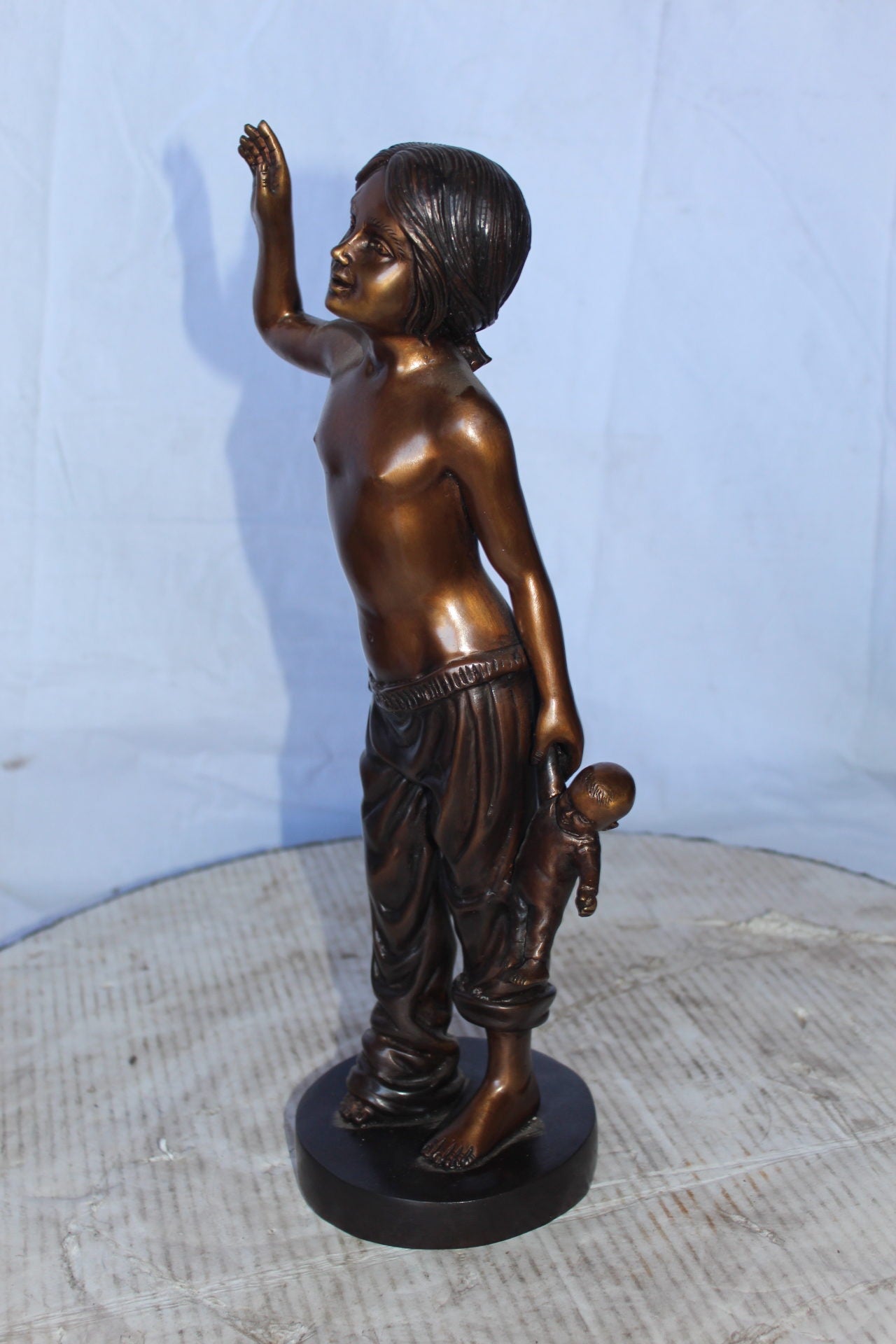 Young shirtless sleep walking girl bronze statue -  Size: 8"L x 5"W x 16"H.